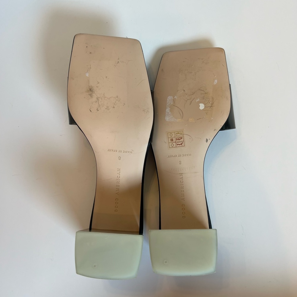 Good American Black Block Heel Square Toe Mule Slide Sandals Size8 - Picture 10 of 10
